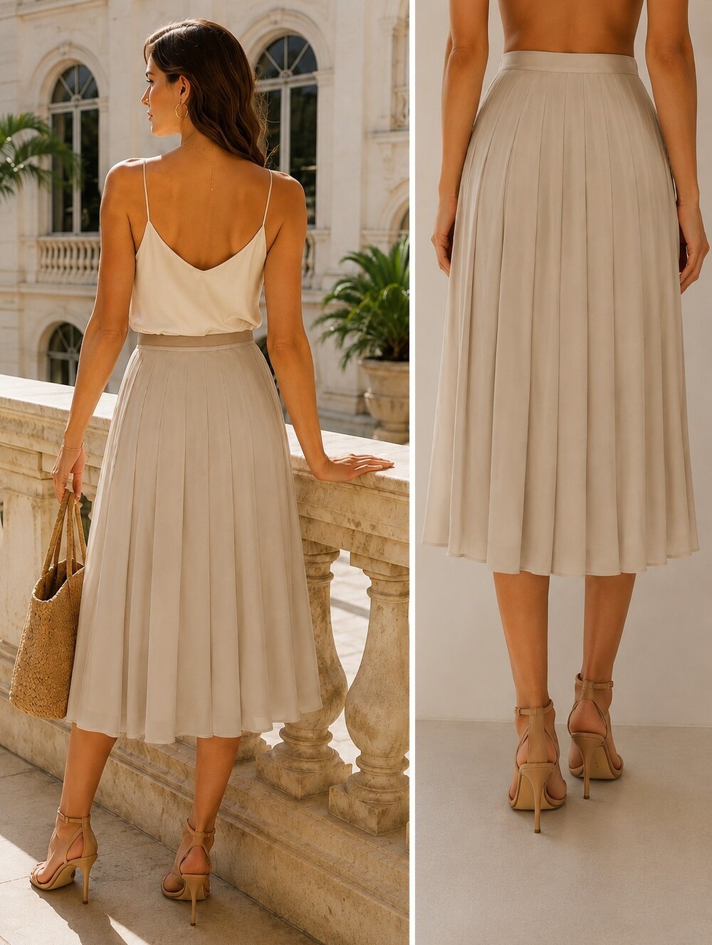 Vintage Peter Nygård NWTs 100% Silk Pleated Midi Skirt - Picture 2 of 4